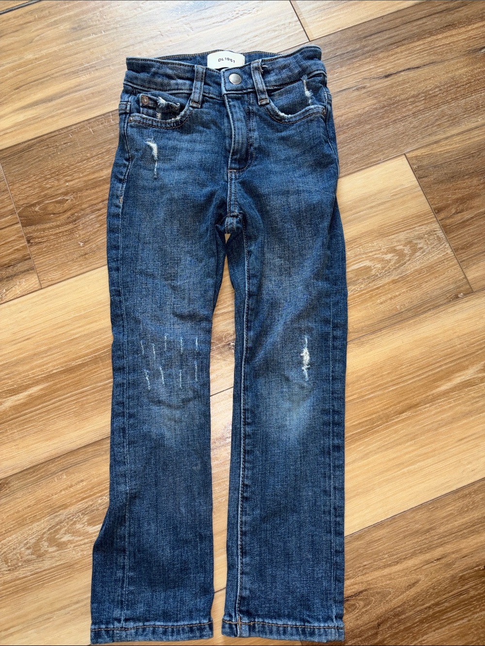 DL1961 Kids Dark Wash Straight-Leg Jeans with Distressed Details